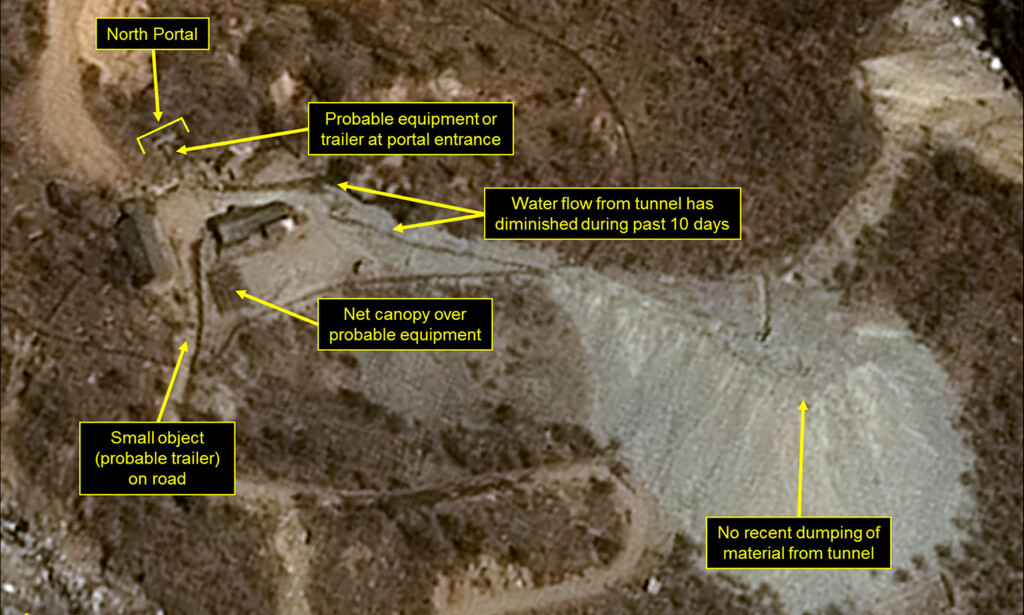 STENGES: Satellittbilde av atomtestanlegget i Punggye-ri i Nord-Korea, publisert i april i fjor av Airbus Defense & Space og 38 North. Foto: Airbus Defense & Space/38 North/Pleiades CNES/Spot Image via AP / NTB scanpix STENGES: Satellittbilde av atomtestanlegget i Punggye-ri i Nord-Korea, publisert i april i fjor av Airbus Defense & Space og 38 North. Foto: Airbus Defense & Space/38 North/Pleiades CNES/Spot Image via AP / NTB scanpix