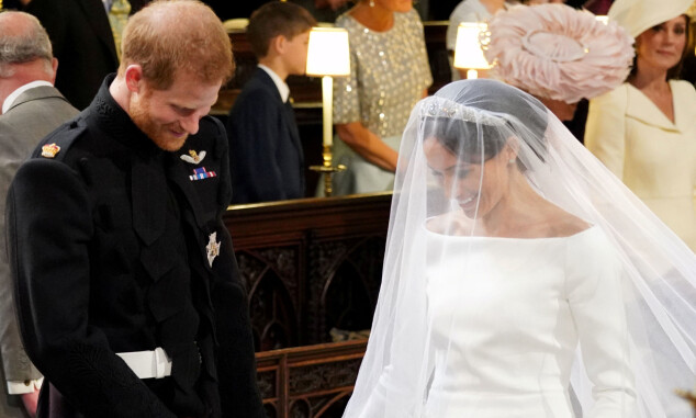 <strong>TO:</strong> Harry og Meghan fniste både til hverandre og biskopen under vielsen. Foto: NTB Scanpix <strong>TO:</strong> Harry og Meghan fniste både til hverandre og biskopen under vielsen. Foto: NTB Scanpix