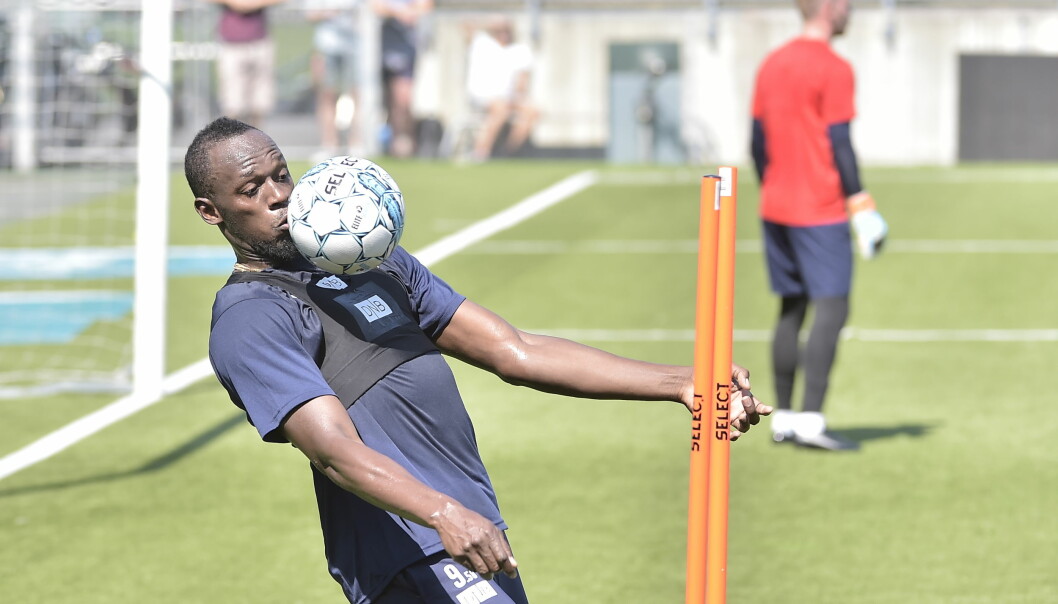 RUSTEN? Usain Bolt trener seg opp til en veldedighetskamp. Foto: Hans Arne Vedlog/Dagbladet RUSTEN? Usain Bolt trener seg opp til en veldedighetskamp. Foto: Hans Arne Vedlog/Dagbladet