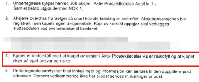 ET VARSELFLAGG: Denne formuleringen er brukt i sluttseddelene i selskapene Dagbladet har sett på. ET VARSELFLAGG: Denne formuleringen er brukt i sluttseddelene i selskapene Dagbladet har sett på.