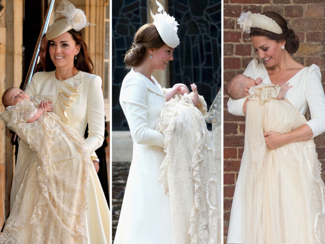 DÅPSKJOLENE: Alexander McQueen står bak antrekket i dåpen til prins George (t.v.), prinsesse Charlotte (i midten) og prins Louis (t.h.). Foto: Scanpix DÅPSKJOLENE: Alexander McQueen står bak antrekket i dåpen til prins George (t.v.), prinsesse Charlotte (i midten) og prins Louis (t.h.). Foto: Scanpix