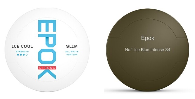 NØTRALE BOKSER: Epok kan ikke selges uten tobakk i Norge, og må derfor tilsette tobakk og bruke et nøytralt utseende. Slik blir den nye boksen til Ice Cool Strong. Foto: British American Tobacco. NØTRALE BOKSER: Epok kan ikke selges uten tobakk i Norge, og må derfor tilsette tobakk og bruke et nøytralt utseende. Slik blir den nye boksen til Ice Cool Strong. Foto: British American Tobacco.