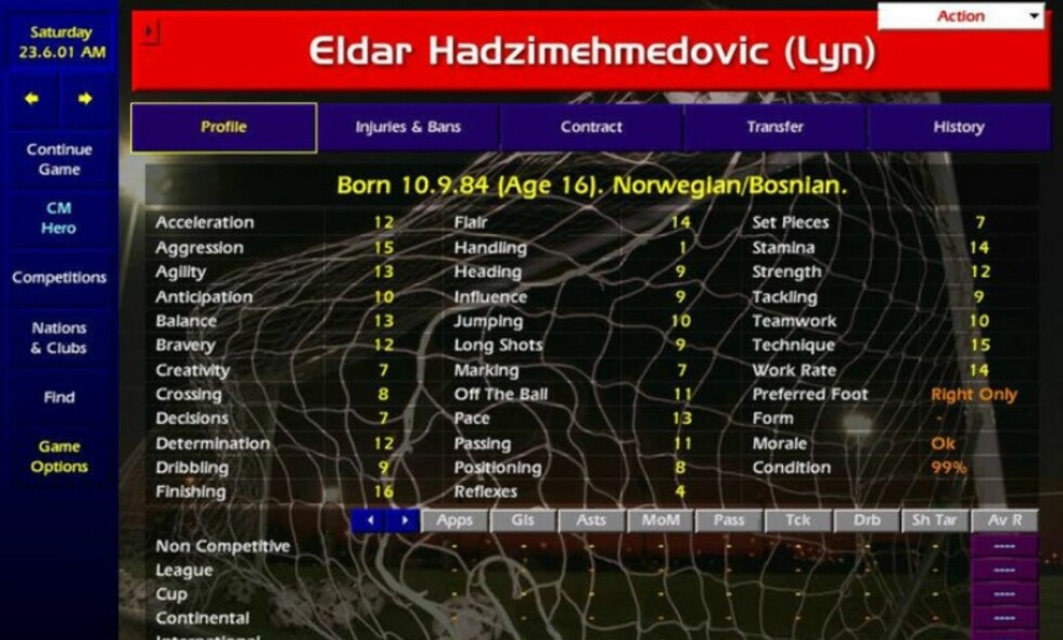 CM-IKON: De fleste som har spilt Championship Manager tidlig på 2000-tallet kjenner nok til Eldar Hadzimehmedovic. Foto: Sports Interactive CM-IKON: De fleste som har spilt Championship Manager tidlig på 2000-tallet kjenner nok til Eldar Hadzimehmedovic. Foto: Sports Interactive