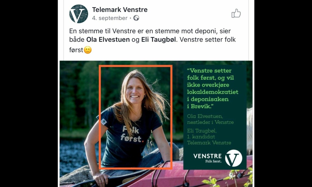 MOTSTANDER: I denne Facebook-posten lokker Venstre med aktiv motstand mot deponi i Porsgrunn. Foto: Skjermdump fra Facebook. MOTSTANDER: I denne Facebook-posten lokker Venstre med aktiv motstand mot deponi i Porsgrunn. Foto: Skjermdump fra Facebook.