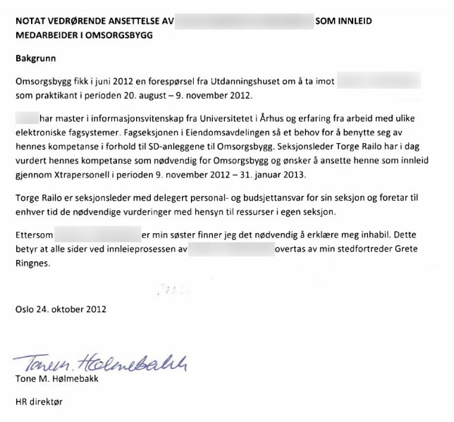 image: HR-direktørens søster og sønn jobber også i Omsorgsbygg image: HR-direktørens søster og sønn jobber også i Omsorgsbygg