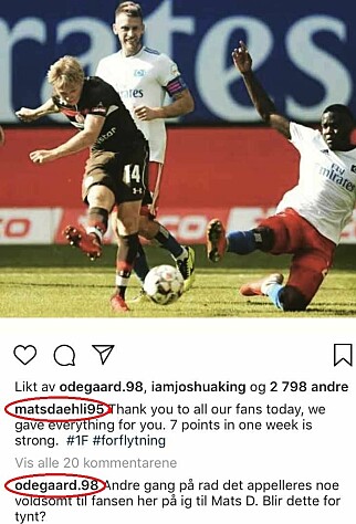RESPONS: Mats Møller Dæhli la ut denne Instagram-posten 30. september. Martin Ødegaard har svart i kommentarfeltet. RESPONS: Mats Møller Dæhli la ut denne Instagram-posten 30. september. Martin Ødegaard har svart i kommentarfeltet.