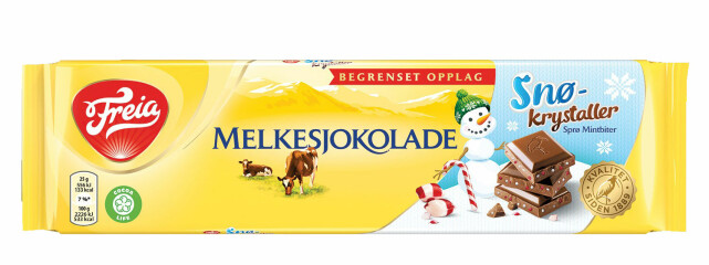 BEGRENSET OPPLAG: Melkesjokolade med sprø mintbiter. BEGRENSET OPPLAG: Melkesjokolade med sprø mintbiter.