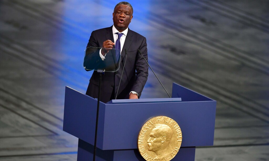 FREDSPRISVINNER: Denis Mukwege brukte mandagens tale i Oslo rådhus til å blant annet belyse situasjonen i hjemlandet Kongo. Foto: Tobias Schwarz / AFP / NTB Scanpix