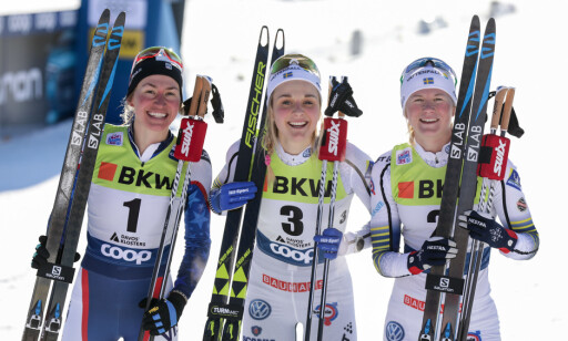 DOMINERER: Svensk kvinnelangrenn herjer i sprint. Stina Nilsson vant foran Maja Dahlquist og Sophie Caldweel på sprinten i Davos i helga. Foto: Bildbyrån DOMINERER: Svensk kvinnelangrenn herjer i sprint. Stina Nilsson vant foran Maja Dahlquist og Sophie Caldweel på sprinten i Davos i helga. Foto: Bildbyrån