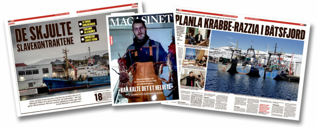 Dagbladet har i en serie artikler avdekket omfattende sosial dumping og mulig menneskehandel på latviske, litauiske og russiske båter som kom til Norge for å fiske snøkrabbe. Mange nordmenn har tjent gode penger på virksomheten, basert på slavekontrakter i strid med EUs minstekrav. Dagbladet har i en serie artikler avdekket omfattende sosial dumping og mulig menneskehandel på latviske, litauiske og russiske båter som kom til Norge for å fiske snøkrabbe. Mange nordmenn har tjent gode penger på virksomheten, basert på slavekontrakter i strid med EUs minstekrav.