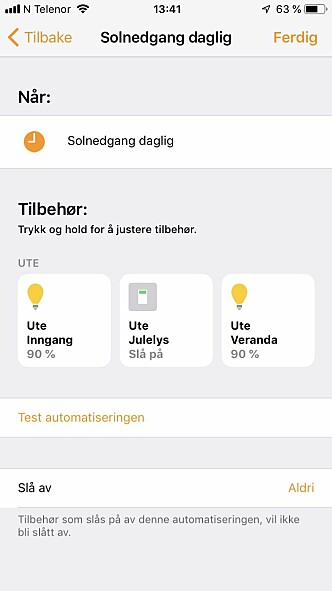 <strong>FØLG SOLA:</strong> Det er naturlig at utebelysningen følger tidspunkt for solnedgang/soloppgang. Skjermbilde: Tron Høgvold <strong>FØLG SOLA:</strong> Det er naturlig at utebelysningen følger tidspunkt for solnedgang/soloppgang. Skjermbilde: Tron Høgvold