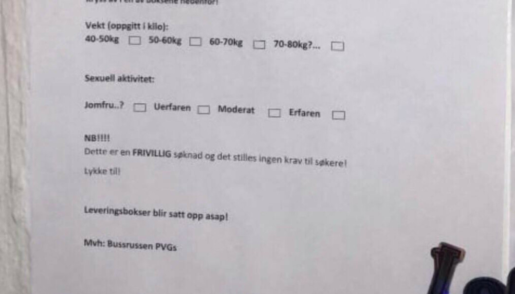 Russen ville ha svar på sexerfaring og vekt i «rullesøknad» Russen ville ha svar på sexerfaring og vekt i «rullesøknad»