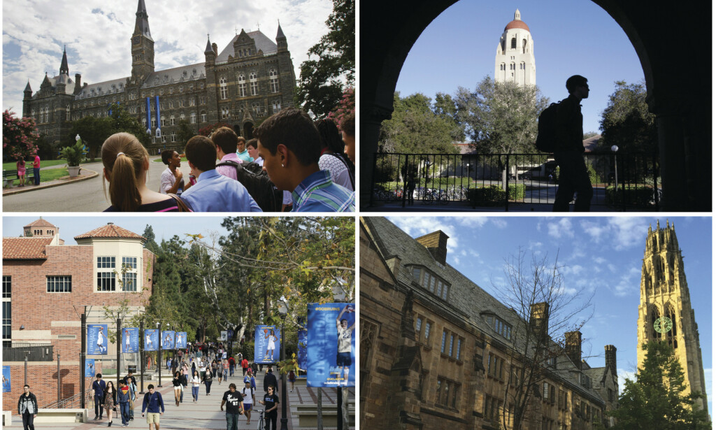 PRESITSJEUNIVERSITETER: Skolene det angivelig dreier seg om er henholdsvis Yale, Stanford, The University of Southern California og Georgetown. Foto: NTB Scanpix PRESITSJEUNIVERSITETER: Skolene det angivelig dreier seg om er henholdsvis Yale, Stanford, The University of Southern California og Georgetown. Foto: NTB Scanpix