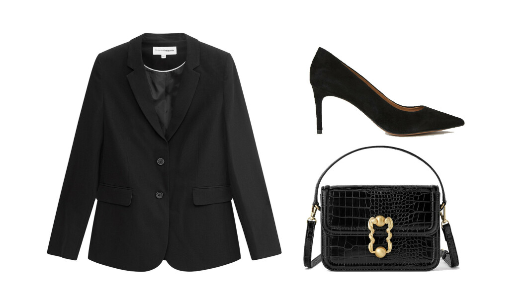 Blazer fra Kappahl, kr 599. Sko fra H&M, kr 500. Veske fra Zara, kr 250. Blazer fra Kappahl, kr 599. Sko fra H&M, kr 500. Veske fra Zara, kr 250.