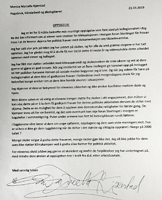 Oppsigelsesbrevet Kjærstad leverte. Foto: Privat. Oppsigelsesbrevet Kjærstad leverte. Foto: Privat.