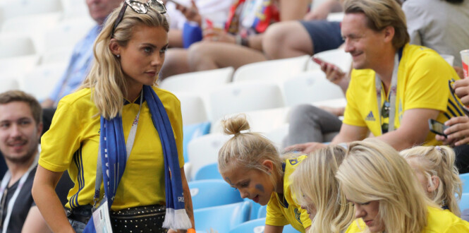 Maja Nilsson (left), wife of Victor Lindelof, during the FIFA World Cup, Quarter Final match at the Samara Stadium. Maja Nilsson (left), wife of Victor Lindelof, during the FIFA World Cup, Quarter Final match at the Samara Stadium.
