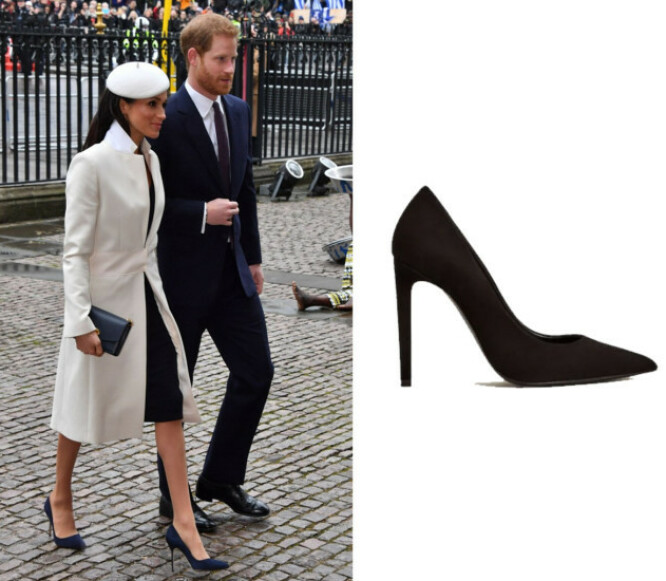 SVARTE PUMPS: Skoene til Meghan er fra Manolo Blahnik og koster nærmere 5000 kroner. Skoene til høyre er fra Mango og koster kr 999. FOTO: Scanpix og produsenten SVARTE PUMPS: Skoene til Meghan er fra Manolo Blahnik og koster nærmere 5000 kroner. Skoene til høyre er fra Mango og koster kr 999. FOTO: Scanpix og produsenten