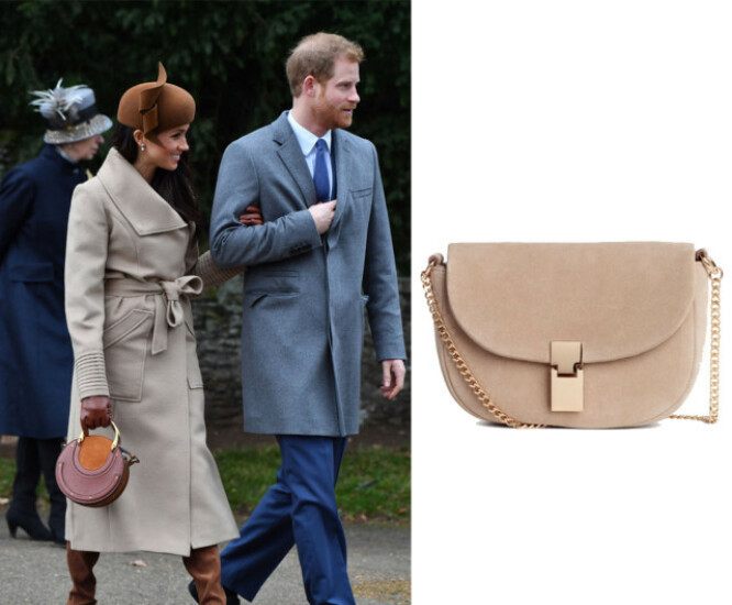 DEN LILLE VESKEN: Markles variant er fra Chloé, mens den til høyre er fra H&M og koster kr 499. FOTO: Scanpix og produsenten DEN LILLE VESKEN: Markles variant er fra Chloé, mens den til høyre er fra H&M og koster kr 499. FOTO: Scanpix og produsenten