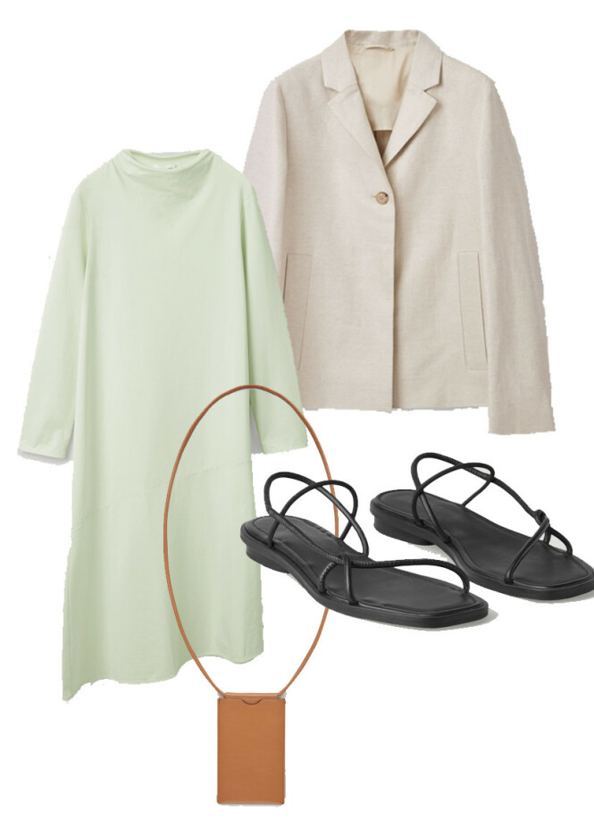 COS: Blazer, kr 1150. Kjole, kr 690. Sko, kr 890. Veske, kr 290. COS: Blazer, kr 1150. Kjole, kr 690. Sko, kr 890. Veske, kr 290.