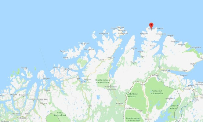 ÅSTED: Mannen ble funnet død i Mehamn, lengst nord i Finnmark. Kart: Google maps ÅSTED: Mannen ble funnet død i Mehamn, lengst nord i Finnmark. Kart: Google maps