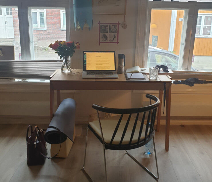 Slik ser arbeidsplassen til Benedicte ut. 📸: Privat Slik ser arbeidsplassen til Benedicte ut. 📸: Privat