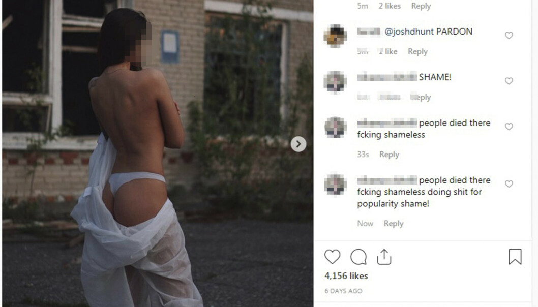 <strong>LEDDKLEDD:</strong> Flere reagerer på dette fotografiet som er postet med geotagg Pripjat, Ukraina. Foto: Skjermdump / Instagram <strong>LEDDKLEDD:</strong> Flere reagerer på dette fotografiet som er postet med geotagg Pripjat, Ukraina. Foto: Skjermdump / Instagram