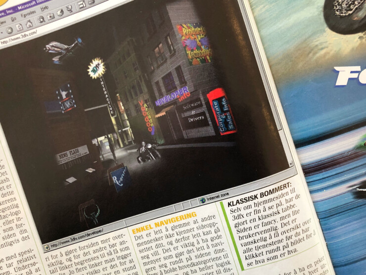 De fantastiske nettsidene til 3Dfx var ikke Tekno-magasinet spesielt imponert over. Dårlig brukervennlighet mente redaksjonen. Det som derimot var bra, var frames. 📸: Jørgen Jacobsen De fantastiske nettsidene til 3Dfx var ikke Tekno-magasinet spesielt imponert over. Dårlig brukervennlighet mente redaksjonen. Det som derimot var bra, var frames. 📸: Jørgen Jacobsen