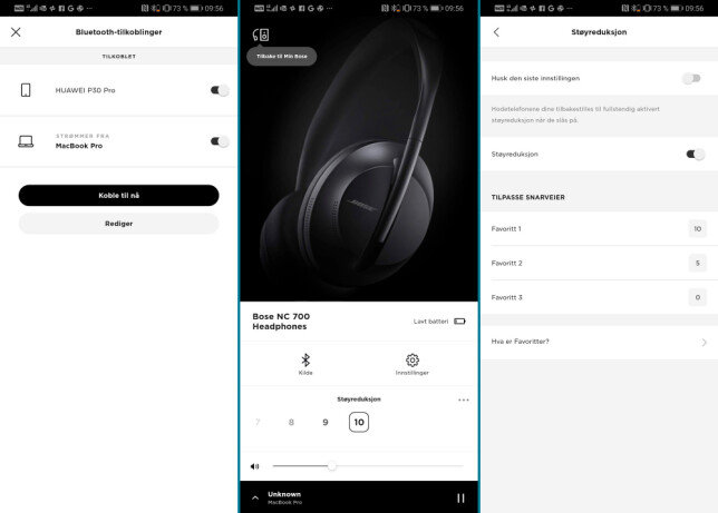 APP: Via Bose-appen kan du regulere støyreduksjon og endre på enkelte innstillinger, men først og fremst savner vi en equalizer. Skjermbilde: Pål Joakim Pollen APP: Via Bose-appen kan du regulere støyreduksjon og endre på enkelte innstillinger, men først og fremst savner vi en equalizer. Skjermbilde: Pål Joakim Pollen