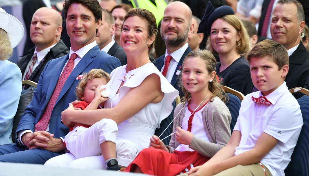 FIN FAMILIE: Justin Trudeau med kona Sophie og deres tre barn under feiringen av Canadas nasjonaldag i 2017. Foto: Tim Rooke/REX/ NTB scanpix FIN FAMILIE: Justin Trudeau med kona Sophie og deres tre barn under feiringen av Canadas nasjonaldag i 2017. Foto: Tim Rooke/REX/ NTB scanpix
