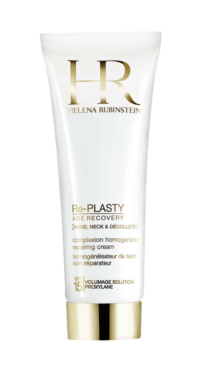 Fyller ut og strammer opp med sukkermolekylet proxylane (kr 715, Helena Rubinstein, Re-Plasty Age Recovery, Hand, Neck & Décolleté). FOTO: Produsenten Fyller ut og strammer opp med sukkermolekylet proxylane (kr 715, Helena Rubinstein, Re-Plasty Age Recovery, Hand, Neck & Décolleté). FOTO: Produsenten