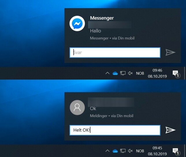 VARSLER: Meldinger dukker opp i varslingssenteret i Windows 10, og du kan besvare enkelte av dem. VARSLER: Meldinger dukker opp i varslingssenteret i Windows 10, og du kan besvare enkelte av dem.