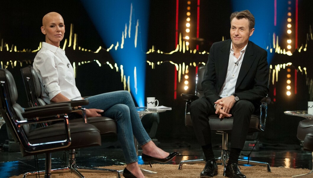 <strong>I 2015:</strong> Både Gunhild og Petter Stordalen har vært gjester hos Fredrik Skavlan flere ganger, etter at alt ikke gikk helt som det skulle første gang. Her forteller Gunhild om sykdommen sin i 2015. Foto: NTB Scanpix <strong>I 2015:</strong> Både Gunhild og Petter Stordalen har vært gjester hos Fredrik Skavlan flere ganger, etter at alt ikke gikk helt som det skulle første gang. Her forteller Gunhild om sykdommen sin i 2015. Foto: NTB Scanpix