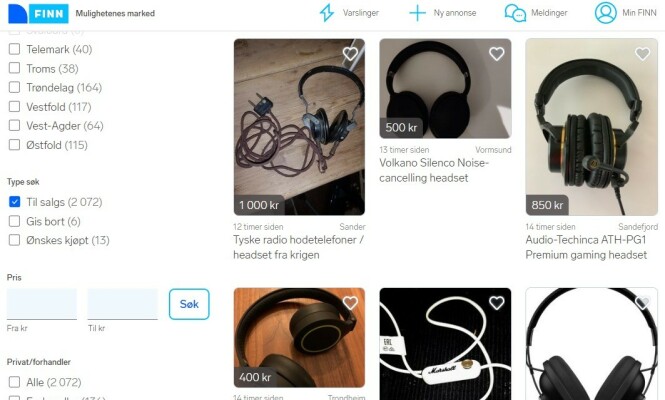 <strong>TIL LYDNERDEN:</strong> Det finnes headset til enhver smak på Finn.no. Foto: skjermdump. <strong>TIL LYDNERDEN:</strong> Det finnes headset til enhver smak på Finn.no. Foto: skjermdump.