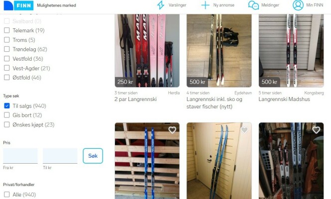 <strong>SKI TIL STORE OG SMÅ:</strong> Du kan finne fine smøre(frie)ski og felleski på Finn.no. Foto: skjermdump. <strong>SKI TIL STORE OG SMÅ:</strong> Du kan finne fine smøre(frie)ski og felleski på Finn.no. Foto: skjermdump.