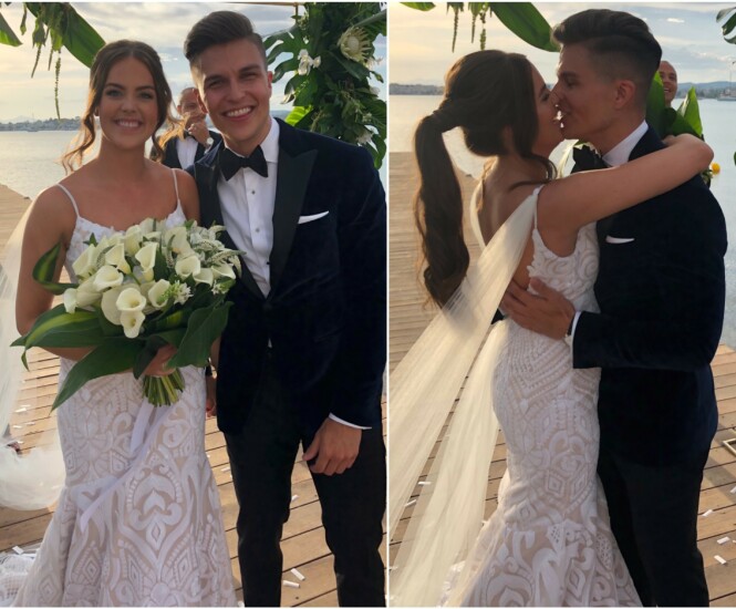 STRÅLTE: Atle Pettersen og Cathrine Eide ga hverandre sitt ja i en romantisk seremoni i Hellas. Foto: Lars Gautneb STRÅLTE: Atle Pettersen og Cathrine Eide ga hverandre sitt ja i en romantisk seremoni i Hellas. Foto: Lars Gautneb