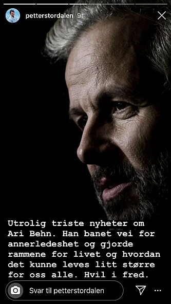 <strong>KONDOLANSE:</strong> Petter Stordalen kom også med noen gode ord om Ari Behn. Foto: Skjermdump fra Instagram. <strong>KONDOLANSE:</strong> Petter Stordalen kom også med noen gode ord om Ari Behn. Foto: Skjermdump fra Instagram.