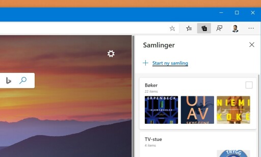 I Samlinger kan du samle tekst, bilder og nettsider. Funksjonen er dessverre ikke på plass 15. januar. I Samlinger kan du samle tekst, bilder og nettsider. Funksjonen er dessverre ikke på plass 15. januar.