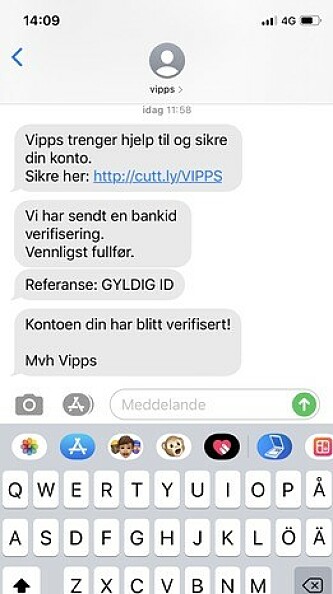 Ferskeste svindel-SMS i omløp. Foto: Vipps Ferskeste svindel-SMS i omløp. Foto: Vipps