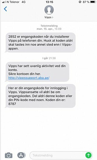SMS-variant 4. Foto: Vipps SMS-variant 4. Foto: Vipps