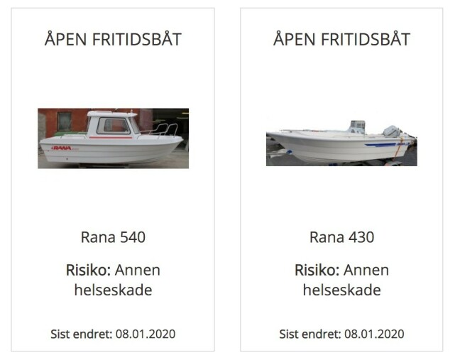 FARLIGE PRODUKTER: Rana 540 og Rana 430 annonseres tilbaketrukket på nettsiden Farligeprodukter.no, hvor du finner oversikt over produkter som myndighetene har vurdert, direkte eller indirekte, at kan være skadelig for deg, samt en anbefaling om hva du bør gjøre. Skjermdump: Farligeprodukter.no FARLIGE PRODUKTER: Rana 540 og Rana 430 annonseres tilbaketrukket på nettsiden Farligeprodukter.no, hvor du finner oversikt over produkter som myndighetene har vurdert, direkte eller indirekte, at kan være skadelig for deg, samt en anbefaling om hva du bør gjøre. Skjermdump: Farligeprodukter.no