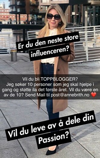 LOKKET MED SUKSESS: Slik så den første reklamen for influenserkurset ut på Snapchat. Foto: Skjermdump LOKKET MED SUKSESS: Slik så den første reklamen for influenserkurset ut på Snapchat. Foto: Skjermdump