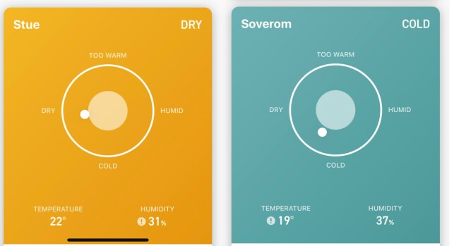 Eksempler på romoversikten du finner i Tado-appen. Eksempler på romoversikten du finner i Tado-appen.