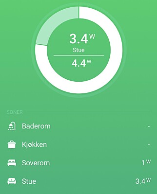 Du kan se strømforbruket på romnivå, men det krever smartplugg eller produkter som rapporterer strømforbruket. Du kan se strømforbruket på romnivå, men det krever smartplugg eller produkter som rapporterer strømforbruket.