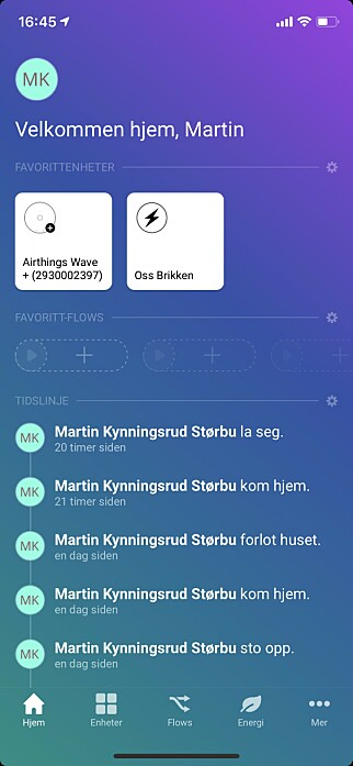 Slik er hjemfanen i Homey-appen. Slik er hjemfanen i Homey-appen.