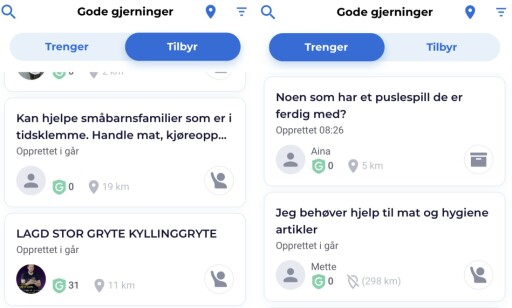 Appen har to faner: «tilbyr» og «trenger». Foto: skjermdump/Goodify Appen har to faner: «tilbyr» og «trenger». Foto: skjermdump/Goodify