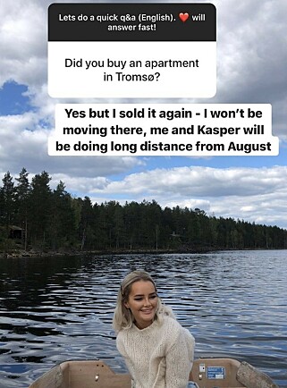 STEMMER IKKE: Sophie Elise Isachsen har gjentatte ganger i sosiale medier skrevet at hun har kjøpt leilighet i Tromsø. Tirsdag svarte hun en leser at leiligheten er solgt. Foto: Skjermdump Instagram/@sophieelise STEMMER IKKE: Sophie Elise Isachsen har gjentatte ganger i sosiale medier skrevet at hun har kjøpt leilighet i Tromsø. Tirsdag svarte hun en leser at leiligheten er solgt. Foto: Skjermdump Instagram/@sophieelise