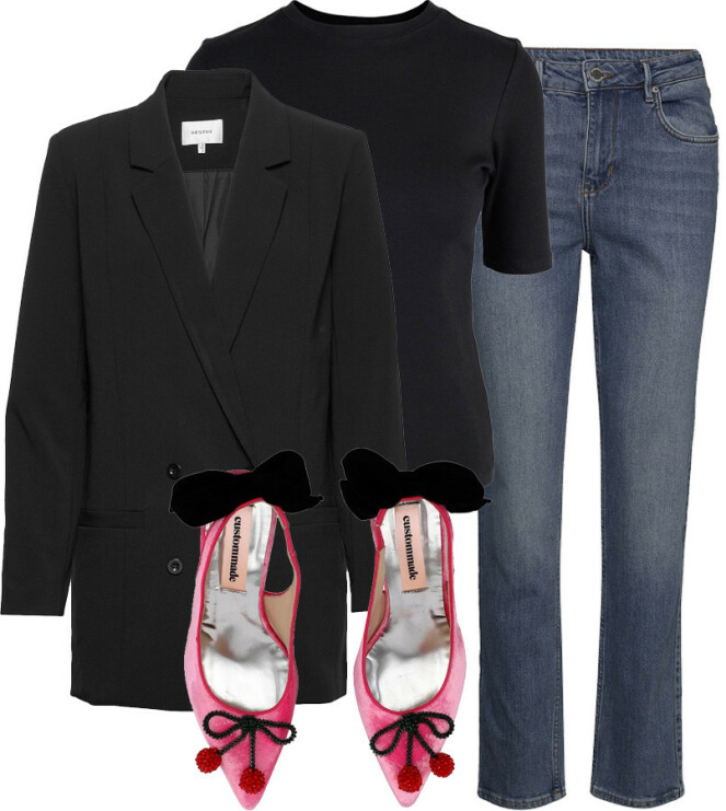 Blazer fra Gestuz, kr 1799. T-skjorte fra Julie Josephine, kr 1000. Jeans fra 2ndday, kr 1400. Sko fra Custommade, cirka kr 2000. Blazer fra Gestuz, kr 1799. T-skjorte fra Julie Josephine, kr 1000. Jeans fra 2ndday, kr 1400. Sko fra Custommade, cirka kr 2000.