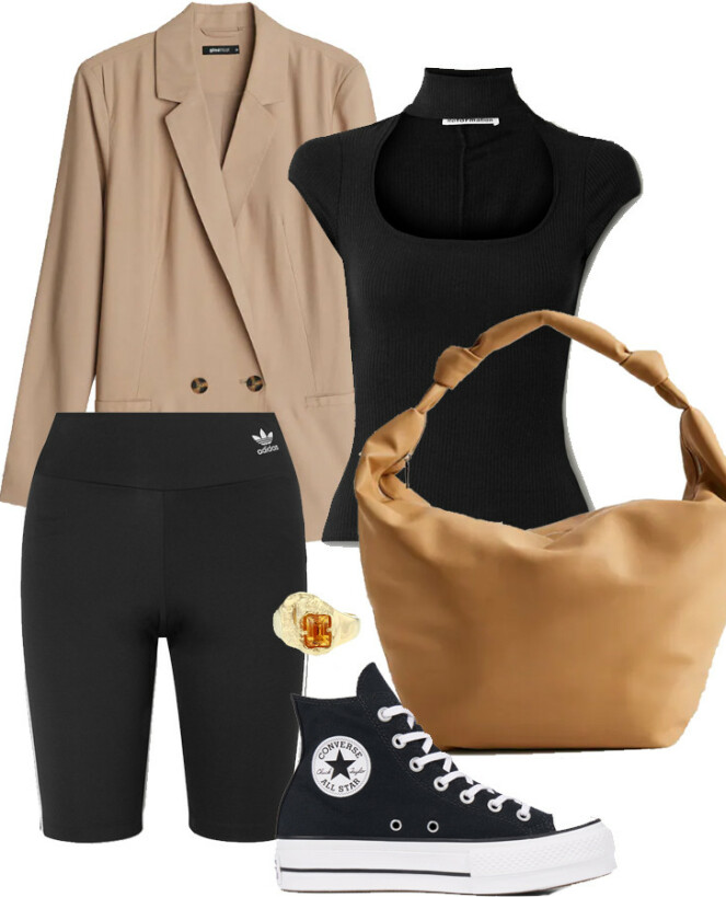 Blazer fra Gina Tricot, kr 399. Topp fra Reformation, kr 1065. Veske fra Mango, kr 449. Shorts fra Adidas, kr 500. Sko fra Converse Chuck Taylor, kr 969. Ring fra Hasla, kr 2249. Blazer fra Gina Tricot, kr 399. Topp fra Reformation, kr 1065. Veske fra Mango, kr 449. Shorts fra Adidas, kr 500. Sko fra Converse Chuck Taylor, kr 969. Ring fra Hasla, kr 2249.