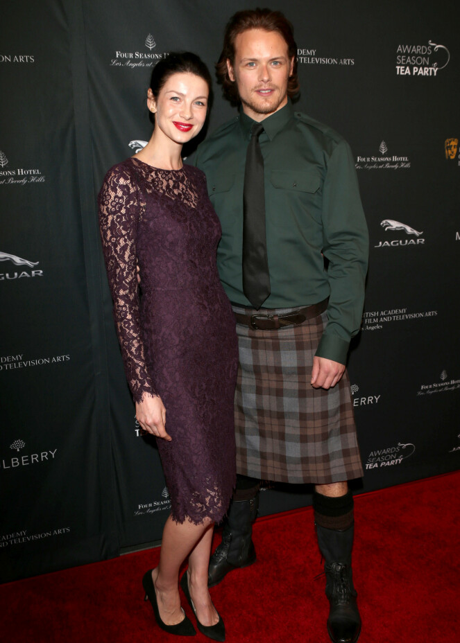 FESTPYNTET: Sam Heughan og Caitriona Balfe i Los Angeles i 2014. FOTO: NTB Scanpix FESTPYNTET: Sam Heughan og Caitriona Balfe i Los Angeles i 2014. FOTO: NTB Scanpix