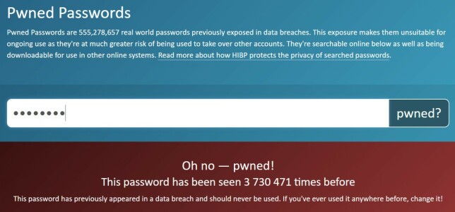 På haveibeenpwned.com/passwords kan du sjekke om passord er på avveie. De har også en API du kan bruke. På haveibeenpwned.com/passwords kan du sjekke om passord er på avveie. De har også en API du kan bruke.
